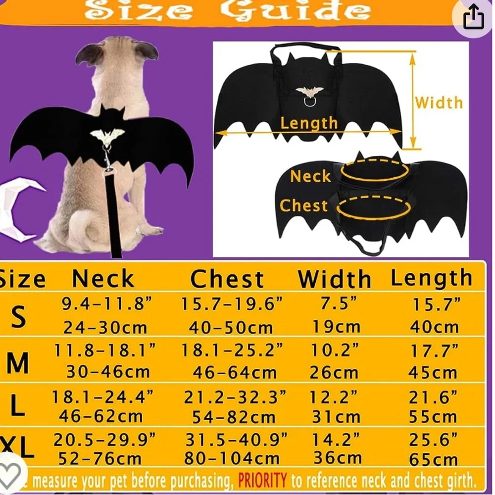 NWT pet Dog Cat Halloween bat costume with lead leash Small Goth
